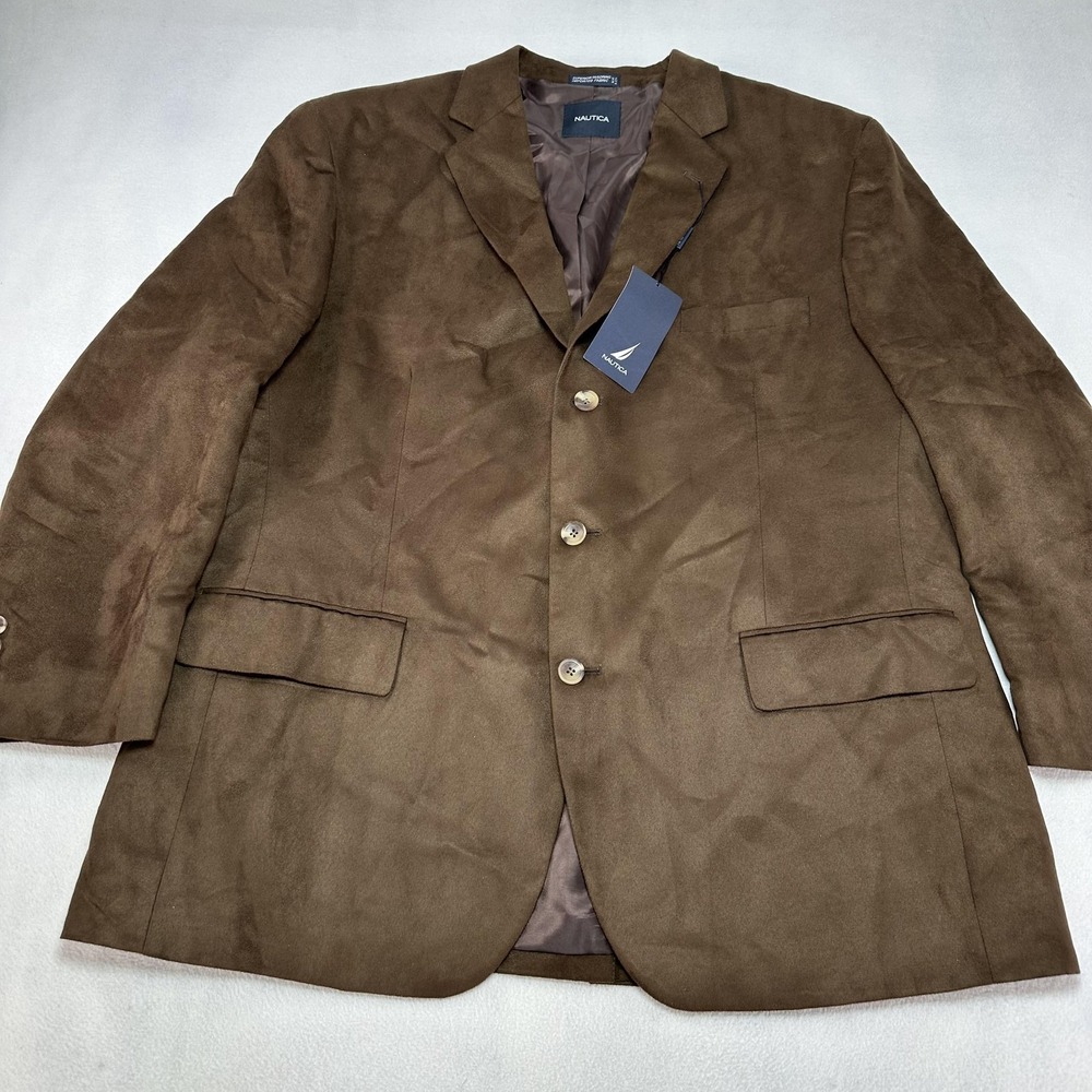 Nautica Sport Coat Mens 48R Brown Faux Suede Blazer Jacket Three Button Prep